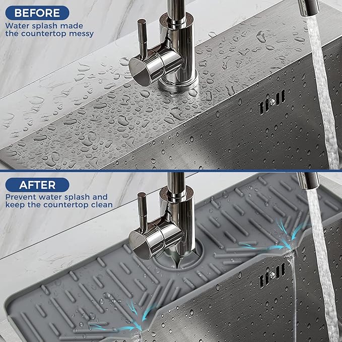 BFONS XL Silicone Faucet Handle Drip Catcher Tray, Gray, 18.1in x 5.7in x 0.79in