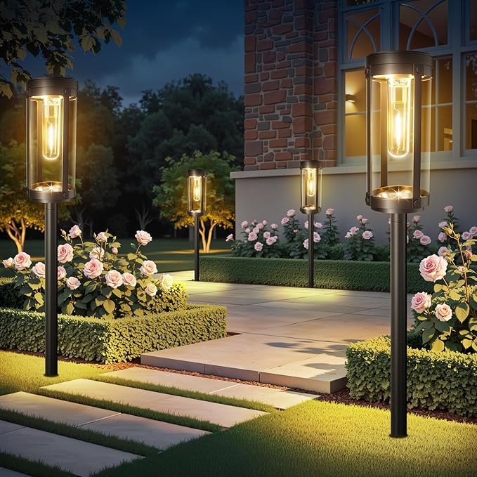 Bright Solar Pathway Lights Outdoor, 2 Pack Upgraded Solar Powered Garden Lights Waterproof, Auto On/Off Solar Yard Light for Lawn Patio Walkway Driveway Landscape Lighting Decor (Warm White, 2 Pack)