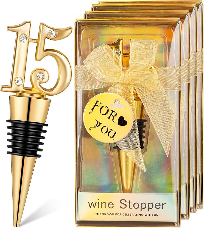24-Pack 15 Wine Bottle Stopper for 15th Birthday Party Favors, Quinceañera Party Favors - 15 years old Wedding Anniversary Souvenirs or Decorations, Gift for Guests