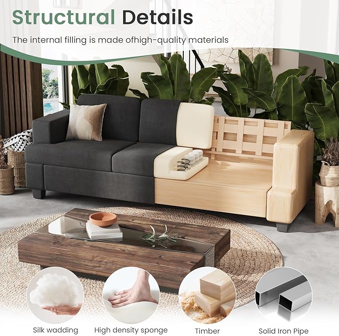 2 Piece Set Comfy Sofa Couch, 3 Seater & Loveseat Sofa with Deep Seats, Modern Sleeper Couch for Living Room, Dark Grey Chenille