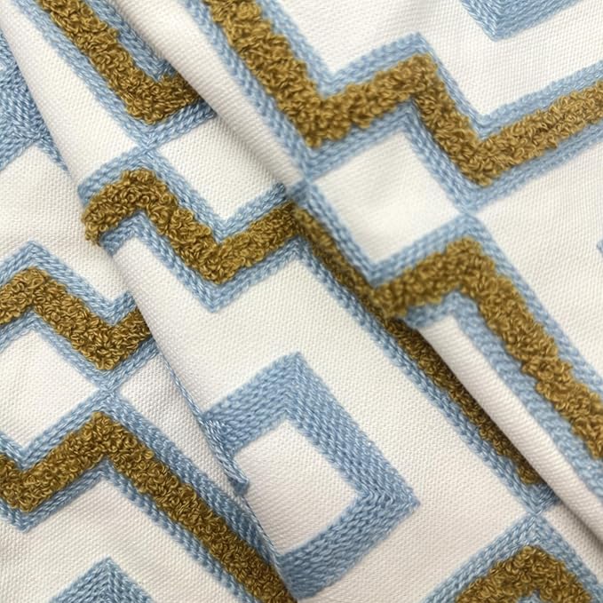 Alysheer Embroidered Lumbar Decorative Throw Pillow Cover 12"x 20", Classic Boho Geometric Embroidery Pattern Cotton Rectangular Cushion Case for Sofa Couch Living Room Bedroom (Blue Khaki)