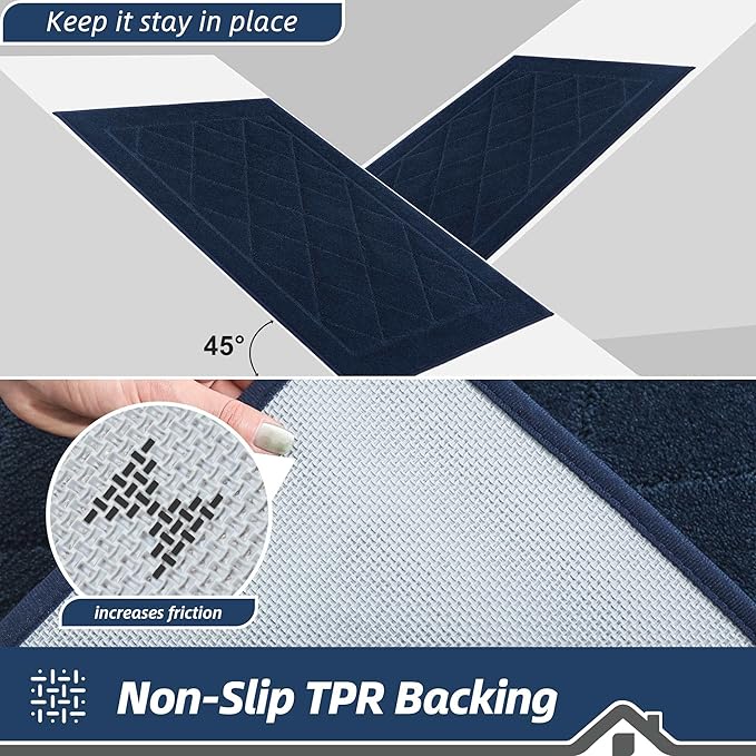 BEQHAUSE Dirt Trapper Door Mat 24" x 36", Doormat Non-Slip Entryway Rugs Washable, Dog Door Mat Stain Resistant and Absorbent Welcome Floor Mat for Front Back Door, Muddy Wet Shoes & Paws, Navy Blue