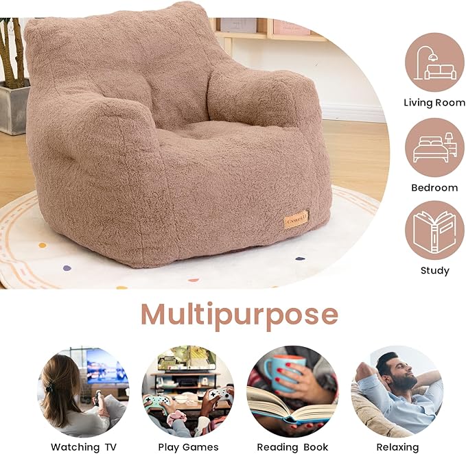 Bean Bag Chair with Filler, Bean Bag Sofa with Tufted Soft Stuffed Filling, Fluffy and Lazy Sofa, Comfy Cozy BeanBag Chairs with Memory Foam for Dorm, Apartment, Living Room (Pink)