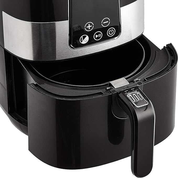 Amazon Basics 3.2 Quart 6-In-1 Air Fryer (Fry, Crisp, Roast, Bake, Reheat, Dehydrate), Non-Stick, with Timer, Auto Shut-Off, Digital Touch Screen, 180-400°F, 1400W, Black/Silver