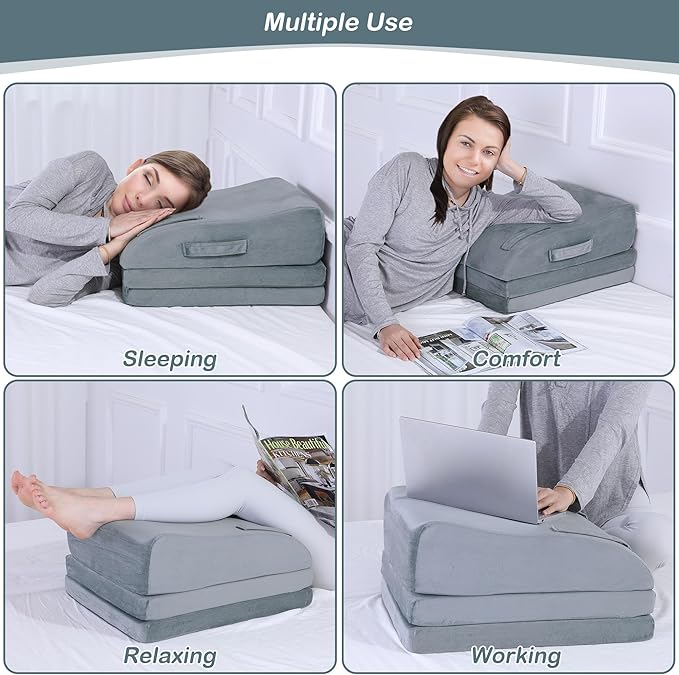 BALAPET Adjustable Leg Elevation Pillows, 10" Height Memory Foam Wedge Leg Rest Pillow for Circulation, Supportive Bolster Pillow for Pregnancy Relieves Pressure Hip Leg Elevation, Light Grey