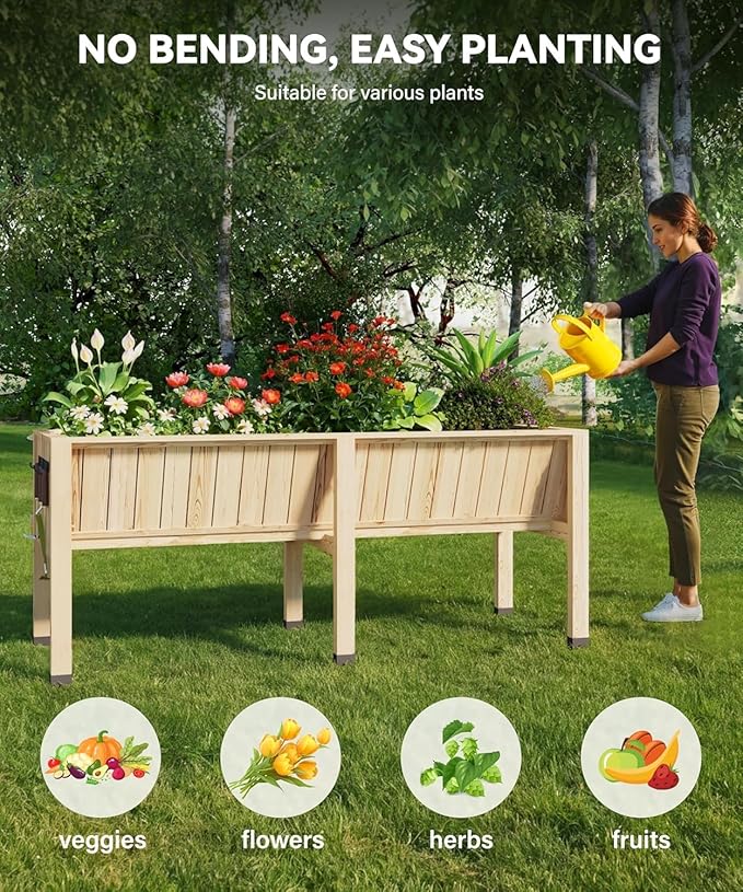 45x23x30 Inch Raised Garden Bed with Legs, 13.7In Depth Wooden Planter Box for Outdoor Growing Vegetables and Herbs, Elevated Garden Bed with Hooks for Backyard, Patio, Balcony
