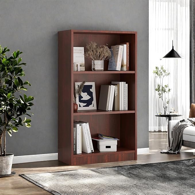 Bookshelf, Open Modern Bookshelf, 3 Shelf Bookcase with Freestanding Display Storage, Wooden Book Shelf for Bedroom, Living Room, Dinning Room, Office, Brown