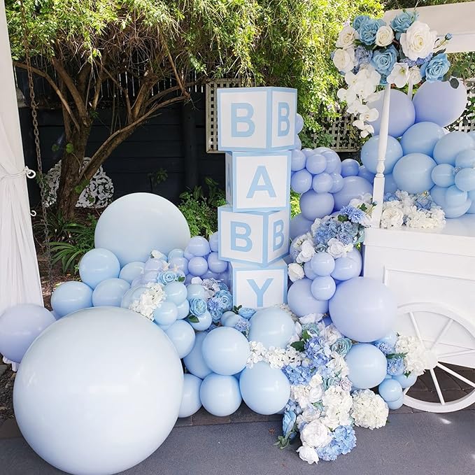 130pcs Light Blue Balloons Different Sizes 18" 12" 10" 5" Baby Blue Balloons for Boys Girls Birthday Baby Shower Gender Reveal Wedding Children's Day Decorations