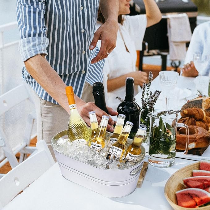 3 Pcs Galvanized Tub 3 Gallon Ice Bucket Metal Drink Buckets for Parties Beer Beverage Tub with Carry Handles for Champagne Cocktails Wine Cooling for Mimosa Bar Supplies