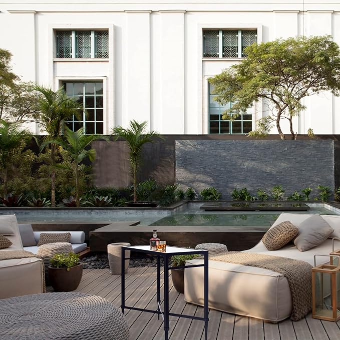 Black End Table, Rectangle Side Table with Mirrored Top, Modern Metal End Table, Small Narrow Side Table for Living Room, Balcony, 22" L x 12.4" W x 24" D