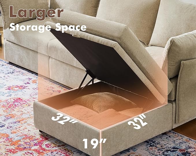 102.6" Modular Sectional Sofa, L Shaped Couch Set for Living Room, 3-Seater Comfy Cloud Couches with Movable Storage Ottoman,DIY Combination - Chenille Beige