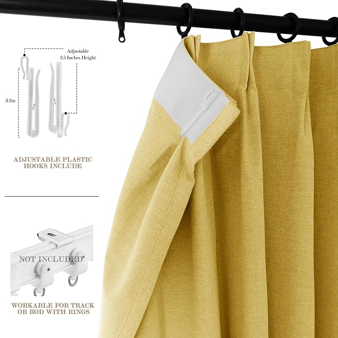 120" Wx96 L Linen Room Divider Drapes for Doorway/Glass Window/Sliding Door/Patio, Extra Wide Pinch Pleated Full Blackout Curtains for Girls Boys Teen Kids Room, 1 Panel, Yellow