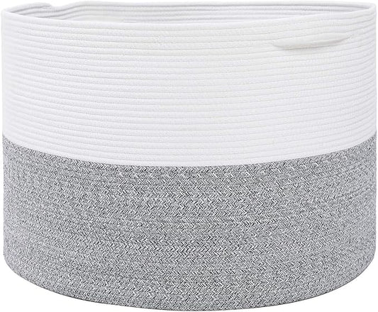 24" x 24" x 17" Max Size Large Cotton Rope Basket, Extra Large Storage Basket, Woven Laundry Hamper, Cloth Storage Bin, for Blankets Clothes Towels Pillows in Living Room, Grey Mix