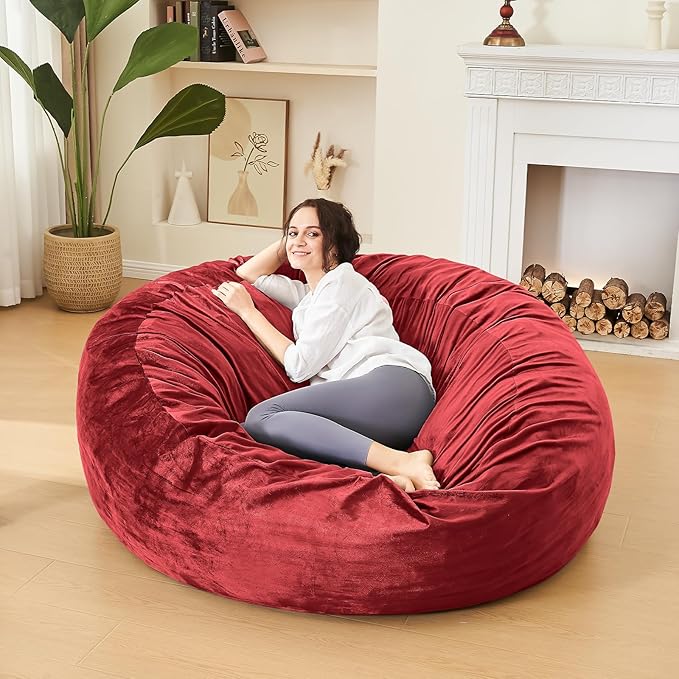 Bean Bag Chairs for Adults - Memory Foam Furniture BeanBag Chair - Kids/Teens Sofa with Soft Micro Fiber Cover - Round Fluffy Couch for Living Room Bedroom College Dorm - 4 ft, Red