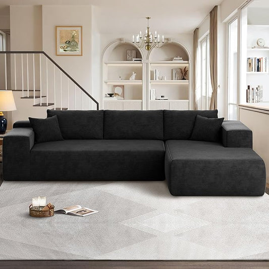 104" Cloud Sectional Couches for Living Room,L Shaped Boneless Couch in A Box,Sleeper Sofa with Comfy Chaise No Assembly Required,Black