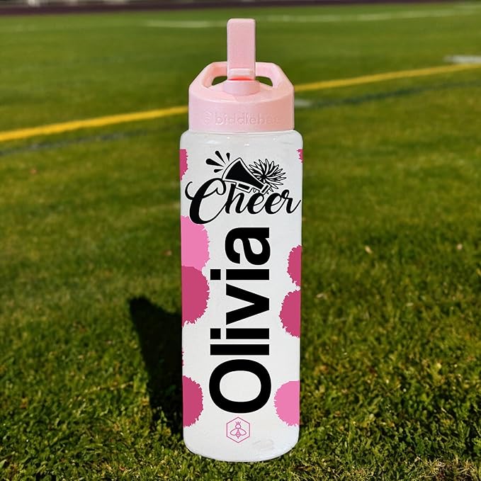 32oz Cheerleader Water Bottle with Straw Lid | BPA-Free Reusable Bottles for Cheerleaders, Cheer Team or Cheerleading Coach | Great Gifts for Girls, Coaches (Custom Cheer)