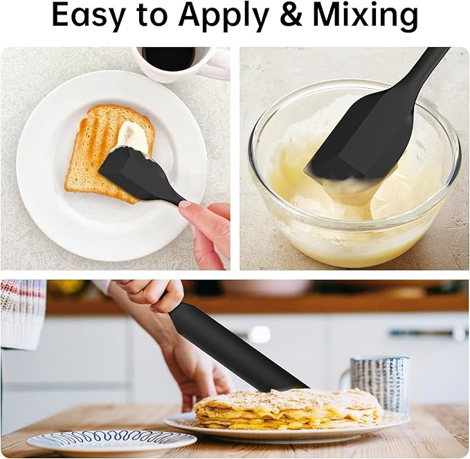 Barsone 4-Piece Silicone Spatula Set（ Heat Resistant 446°F Food Grade BPA Free, Nonstick Cookware Safe Dishwasher Safe Kitchen Tools for Baking, Cooking, Stirring, Black）