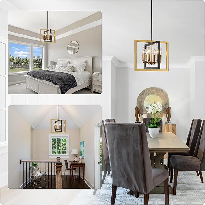 ANKYLHUA Small Black Gold Chandelier,6-Lights Ceiling Light Fixture E12,Adjustable Hight Pendant Lights Kitchen Island,Chandeliers for Dining Room Bedroom,Entryway,Foyer