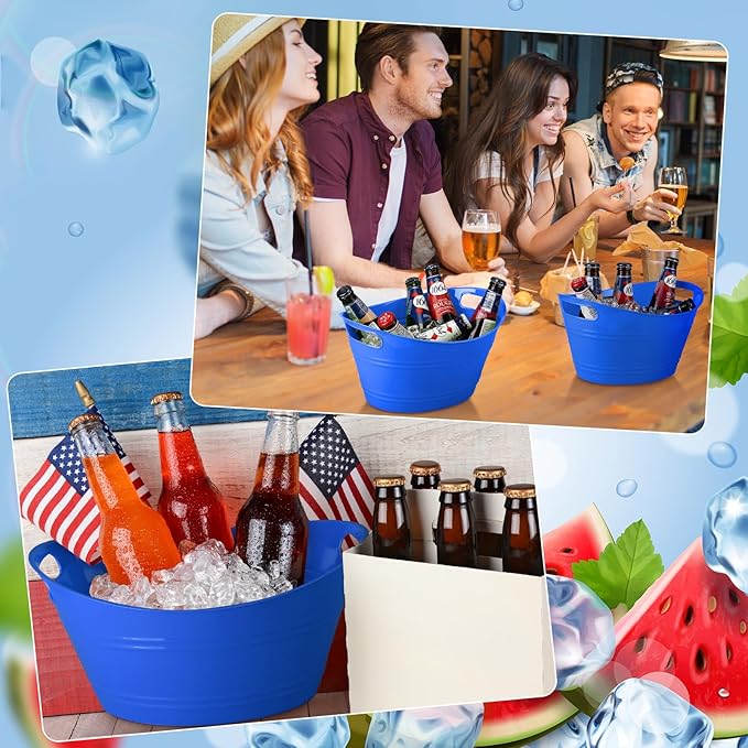 6 Pieces Ice Buckets Bulk, Plastic Ice Buckets with Handles, Oval Storage Tub, Large Capacity Ice Drink Bucket for Party Bar Wine Beer Champagne Beverage Bottle Cooler (Blue,4.5 Liter)