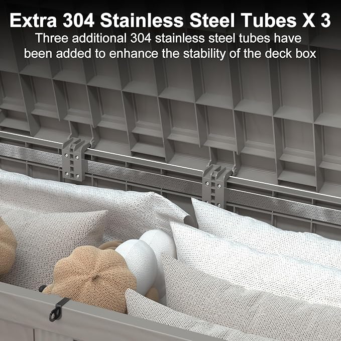 120 Gallon Deck Box,Resin Outdoor Storage Box with Lockable for Patio Furniture, Pool Accessories, Garden Tools Waterproof Outside Storage Box, Grey