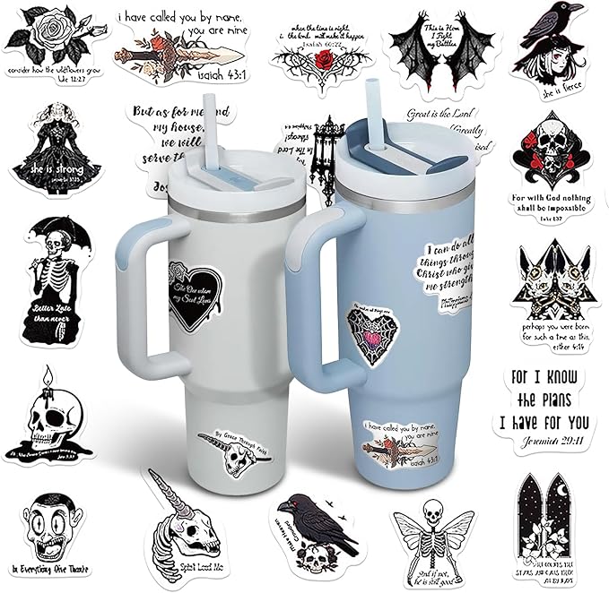 50Pcs Gothic Style Stickers Pack - Dark Aesthetic Vinyl Stickers, Easy to Apply, for Water Bottles, Laptops, Phones, Skateboards, Adults, Teens, Kids