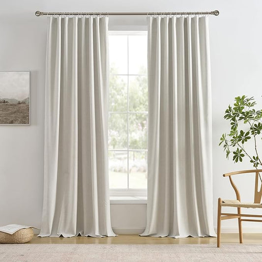 140 Inch Long Blackout Curtains Panels Set,Linen Textured Custom Extra Long Luxury Noise Reducing Curtains for Large Window Pocket Back Tab Pleat Heading Tape with Hooks 50W x 140L,Natural Birch/Ivory