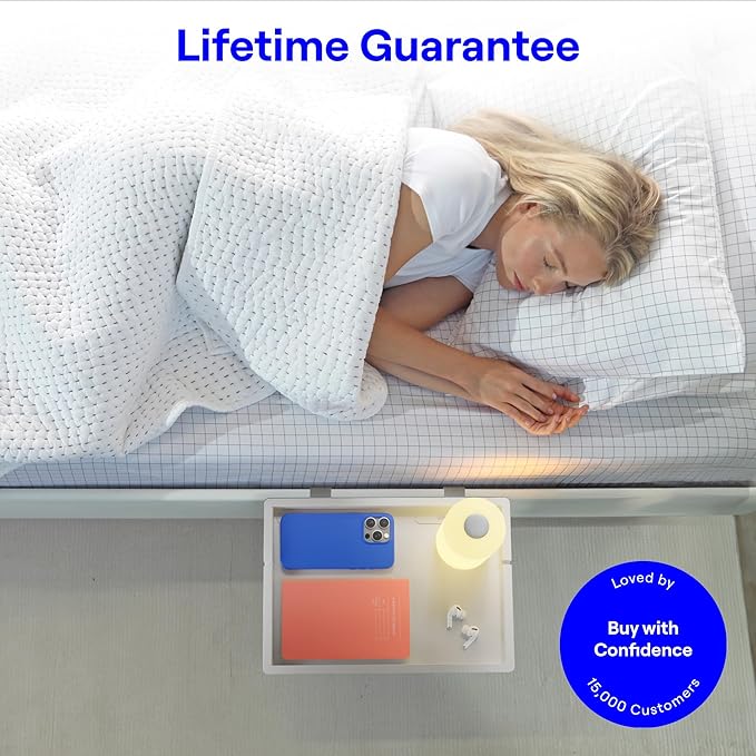 BedShelfie Bedside Shelf for Bunk Bed & Top Bunk, College Dorm Room Essentials, Loft Nightstand, Floating Bed Side Table Tray Storage, Dorm Room Decor by Smallish - (Flexfit Model, White)