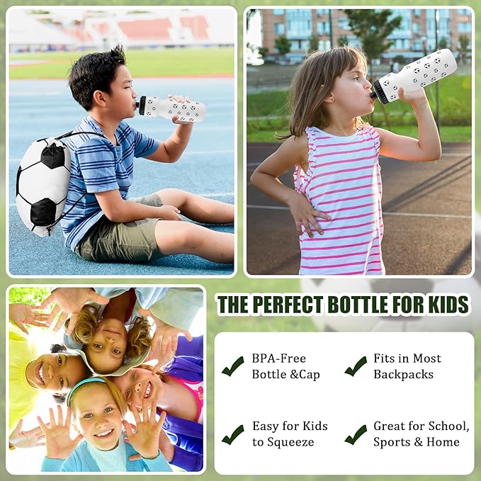 4 Pcs Soccer Party Favors Sports Drawstring Bag 24 oz Soccer Reusable Water Bottles Sports Water Bottle for Sporting Cycling Working Traveling Gym Outdoor