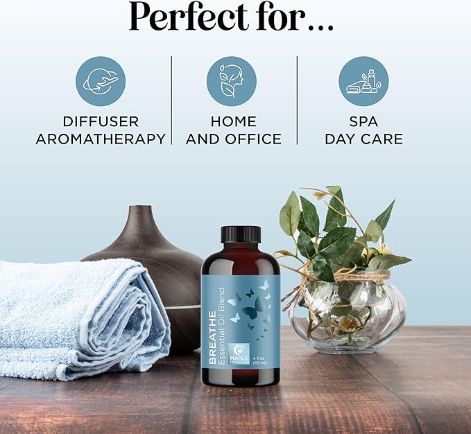 Breathe Essential Oil for Diffuser - Invigorating and Refreshing Breathe Essential Oil Blend with Eucalyptus Peppermint Tea Tree and Mint for Diffusers for Home and Shower Aromatherapy (4 Fl Oz)