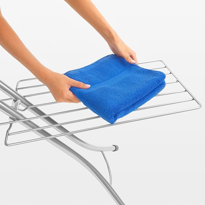 Brabantia Size C Ironing Board (49 x 18in) 7 Height Options, Adjustable Steam Iron Rest Holder & Linen Rack (Ecru) Non-Slip Feet, Anti-Collapse Child Locks