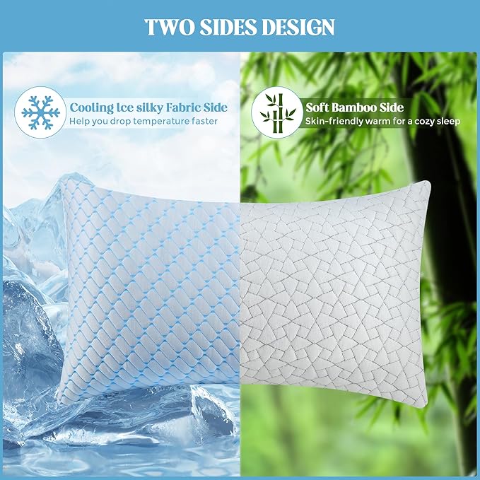 Bafode Memory Foam Pillows King Size Set of 2 Cooling Bed Pillow 2 Pack Shredded Memory Foam Pillow for Sleeping 20x36