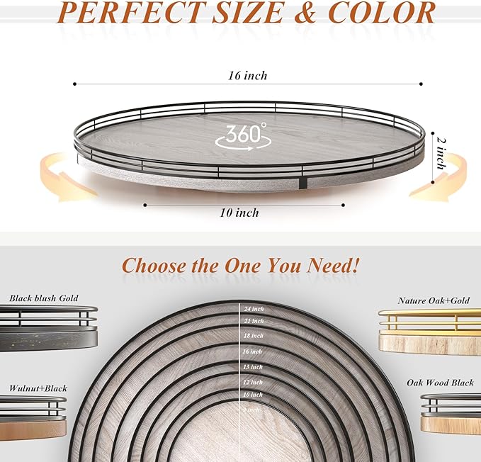 16" Lazy Susan Oak Wood Turntable Organizer for Cabinet, Farmhouse Round Wooden Lazy Susan Organization and Storage for Dining Table, Pantry, Kitchen, Bathroom, Countertop, Cupboard, Kitchen Decor