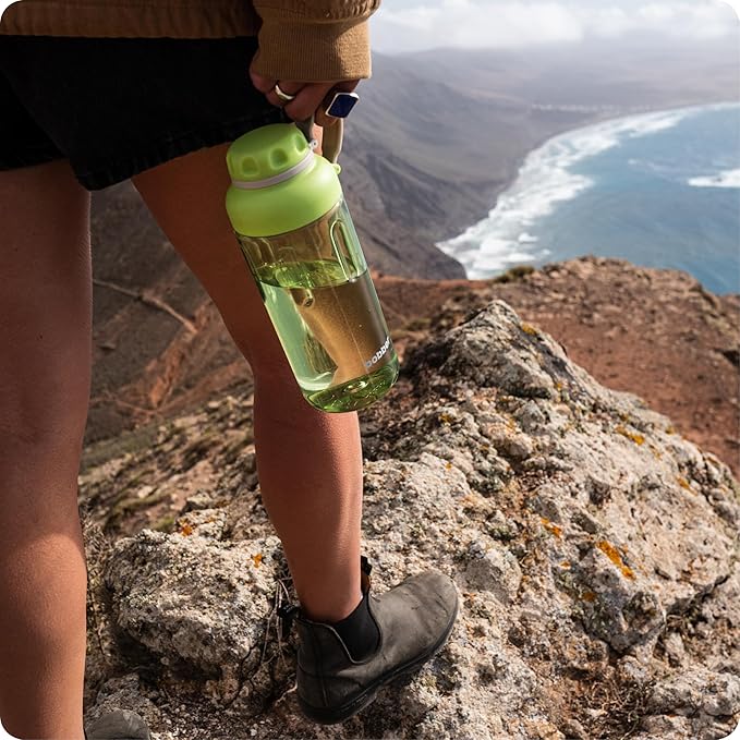 BOBBER 30 oz Tritan Water Bottle with Handle and Fruit Infuser — BPA Free Plastic Water Bottle with Screw Top Lid — Dishwasher Safe Tritan Water Jug, Great for Runners, Gym, Golf & Outdoor (Green)