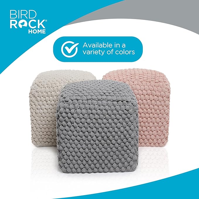 BIRDROCK HOME Bud Pouf Foot Stool Ottoman - Knit Bean Bag Floor Chair - Cotton Braided Cord - Great for The Living Room, Bedroom and Kids Room - Small Furniture