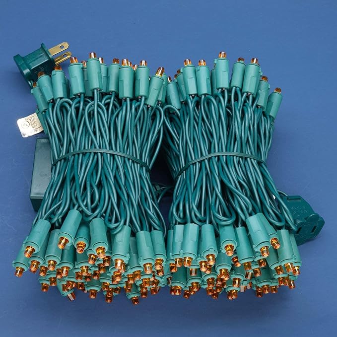 200 Count Orange Wide Angle LED Christmas Lights, 66 ft Green Wire UL Certified Commercial Grade 5mm Holiday String Light Set (Orange)