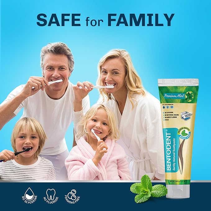 Bentodent Calcium Bentonite Clay Toothpaste Fluoride-Free SLS Free Natural Toothpaste for Family Including Kids (Combo Pack (Mint & Cardamom))