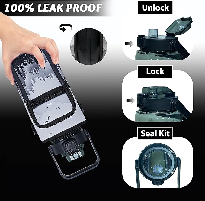 64 oz Water Bottle with Straw Sleeve & Strap Motivational Half Gallon Water Jug with Handle for Gym Women Men Aesthetic Water Bottle with Strap Bird