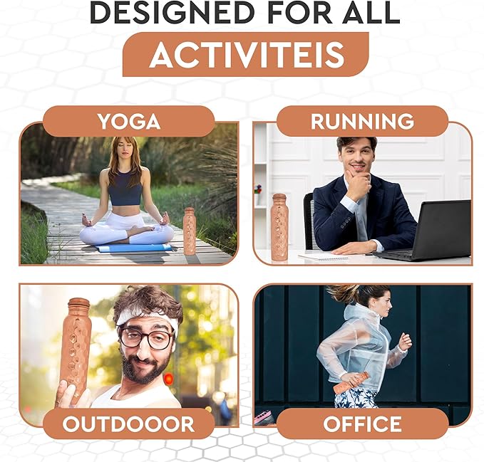 Blue Roses Copper Water Bottle, Copper Vessel For Drinking Water, Lab-Tested & Leak-Proof, Diamond Cut,1 litre