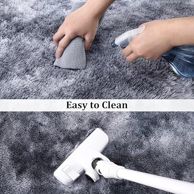 Bedroom Rug 2x6 Runner Rugs Fluffy Shaggy Bedside Hallway Entryway Rugs Soft Plush Floor Carpet for Nursery Kids Room Non Slip Fuzzy Rug Shag Faux Fur Rug for Living Room, Tie Dye Dark Grey