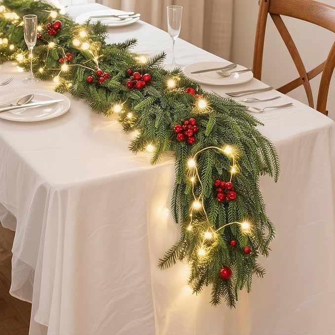 5FT Christmas Norfolk Pine Garland -1PCS, Artificial Pine Needles Garlands Faux Greenery Fake Garland for Holiday Fireplace,Table,Window,Stairs,Mante,Indoor Outdoor Decor