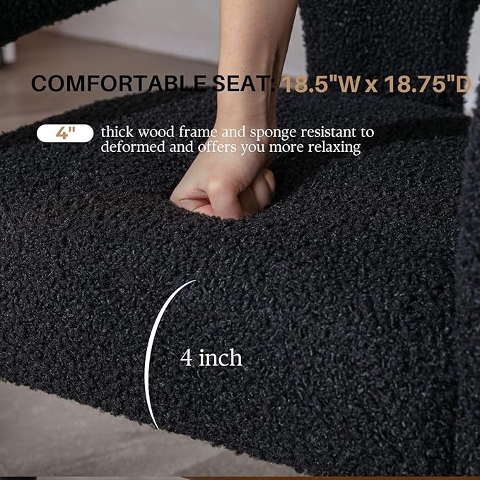 Black Sherpa Dining Chairs Set of 2, Modern Barrel Dining Room Chairs Upholstered Faux Fur Accent Chair with Arms and Round Back for Living Room Kitchen Armchair No Assembly Needed