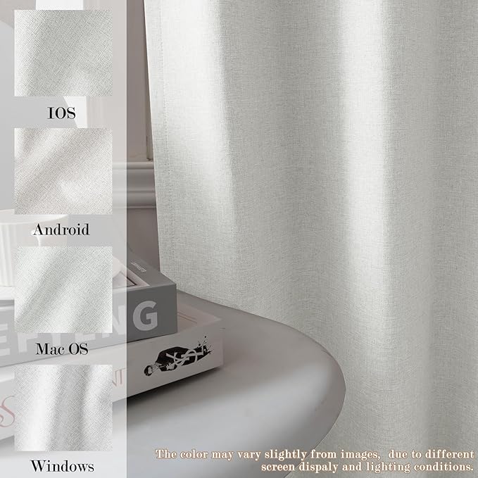 100" W x 84" L Faux Linen Room Divider Curtains, Full Blackout Pinch Pleated Drapes for Traverse Rod, Bedroom Divider Privacy Drapery with Hooks for Ceiling Track, 1 Panel, Greyish White