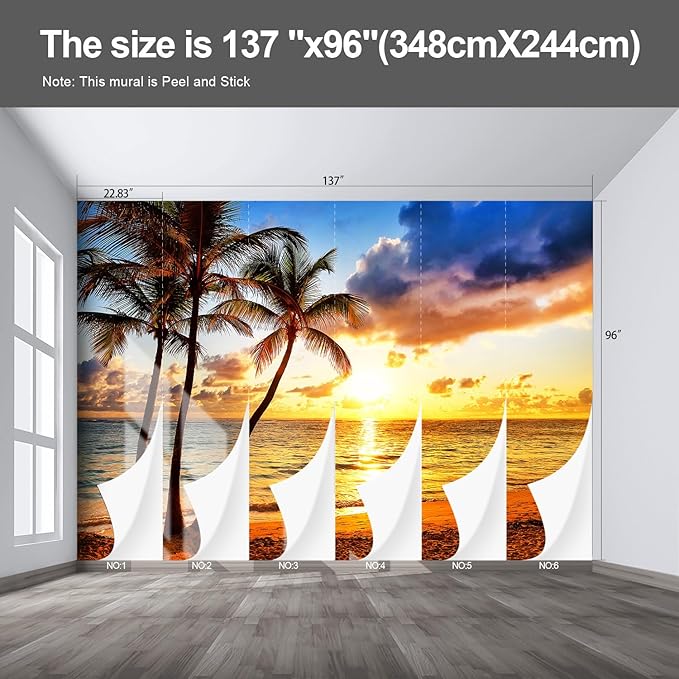 Beach Wall murals at Dusk Peel and Stick Sunset Wallpaper for Bedroom Living Room - 96"x137"