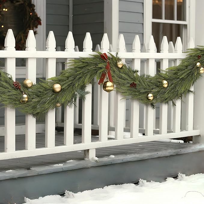 6FT Christmas Norfolk Pine Garland -1PCS, Artificial Pine Needles Garlands Faux Greenery Fake Garland for Holiday Fireplace,Table,Window,Stairs,Mante,Indoor Outdoor Decor