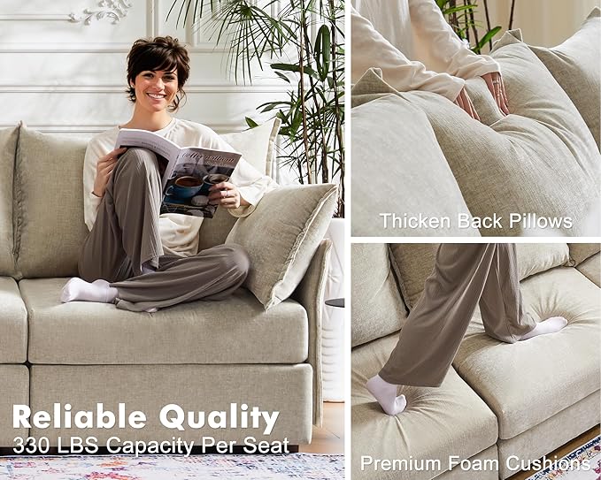 102.6" Luxury Modular Sleeper Sofa Bed 6 Seat Reversible Sectional Couch Deep Seat with Storage Chaises Removable Cover for Living Room, Apartment - Chenille Beige