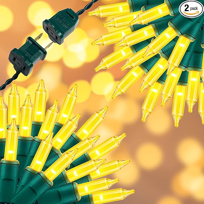 300LIGHTS(2*150L) YELLOW Extra-Bright With End Connectors Christmas Decorative Light 19.44m UL Certified Mini String Light Set Waterproof for Home Garden Holiday Tree Party Patio Decor Wedding