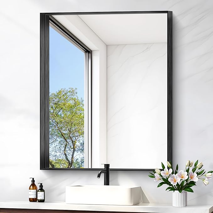 Black Bathroom Mirror, 30x36 Inch Rectangular Framed Mirror, Large Wall Mounted Bathroom Vanity Mirror Over Sink for Bedroom,Restroom, Living Room, Hangs Vertically or Horizontally