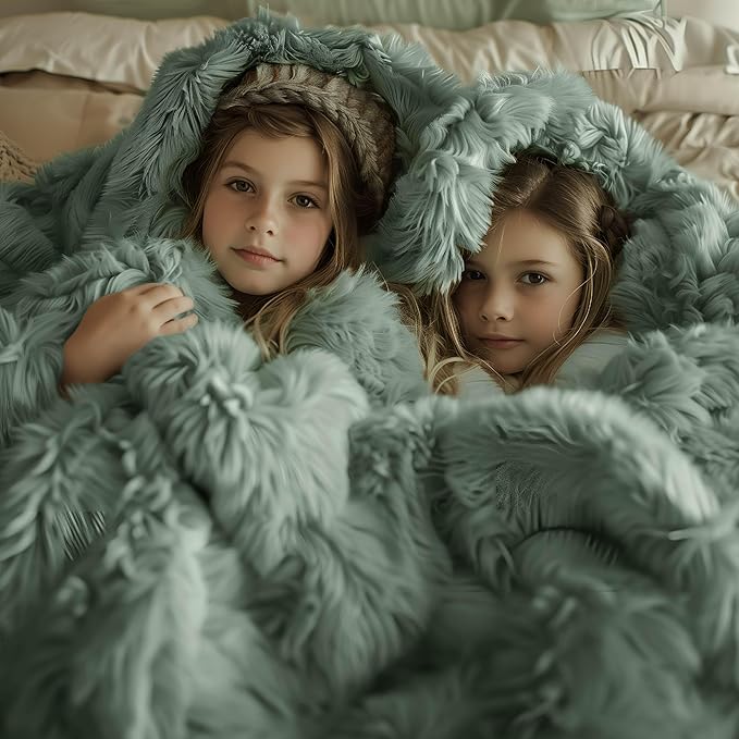 Bedsure GentleSoft Fuzzy Sherpa Faux Fur Twin Blanket Sage Green Cozy Gifts for Women Men, Soft Fleece Plush Warm Minky Thick Blanket Twin Size for Bed, Dorm Essentials Sage Room Decor Gifts, 60x80