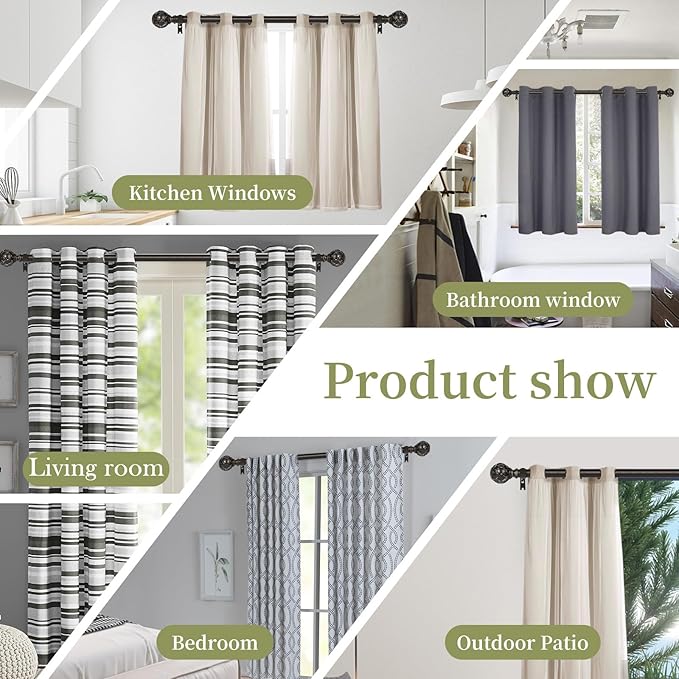 Bronze Farmhouse Curtain Rods for Windows:18-60 Inch Heavy Duty Adjustable Curtain Rod for Bedroom Living Room,Boho Decorative Rustic Drapery Rods with Vintage Coastal Finial,Antique Bronze