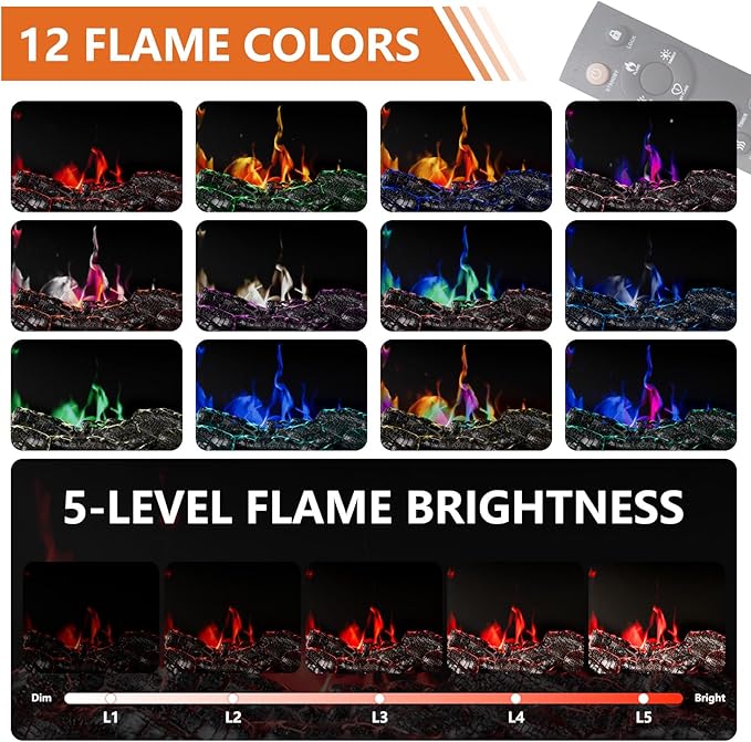 3-Sided Glass Farmhouse Fireplace TV Stand for TVs Up to 110 Inch, Entertainment Center with 36" Electric Fireplace, Antique White TV Console with Storage Cabinets for Living Room